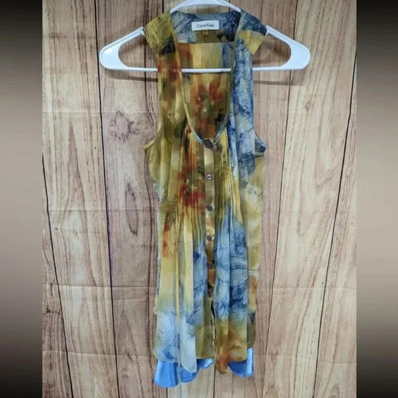 Calvin Klein abstract colored polyester blouse top Size S - Picture 2 of 9